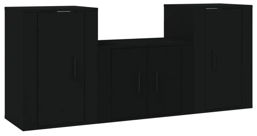 Set mobili porta tv 3 pz nero in legno multistrato