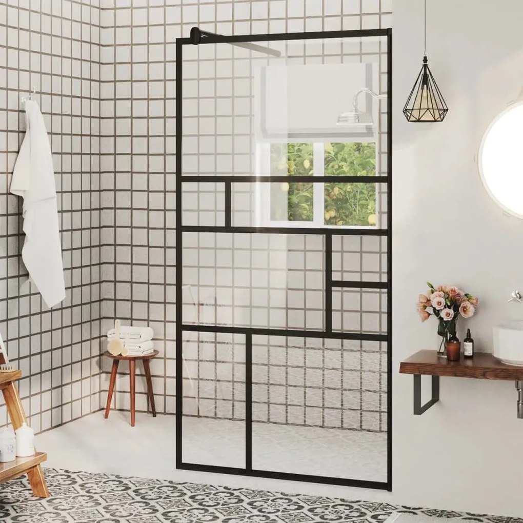 Parete Doccia Walk-in İn Vetro Trasparente Esg Nera 80x195 Cm /