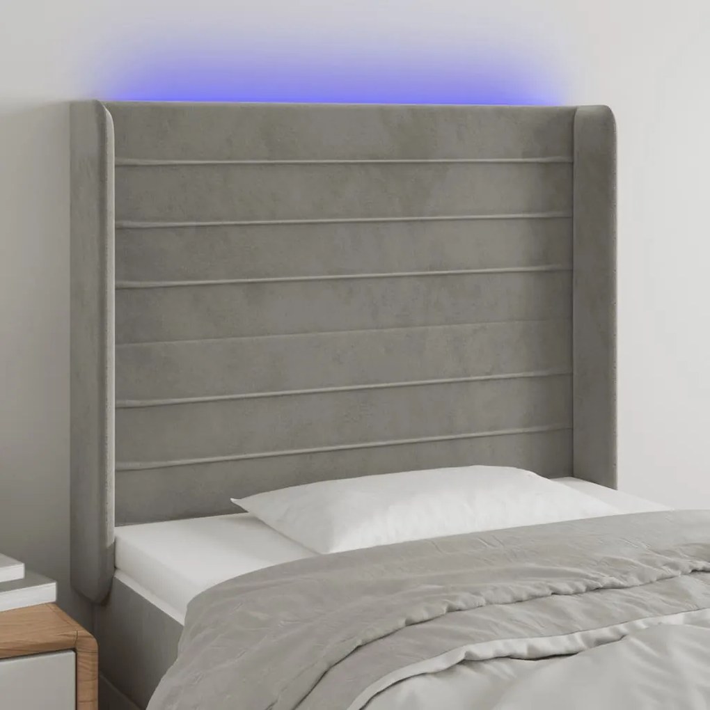 Testiera A Led Grigio Chiaro 93x16x118/128 Cm İn Velluto /