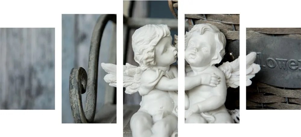 Quadri 5 pezzi – Statuette di angioletti sulla panchina