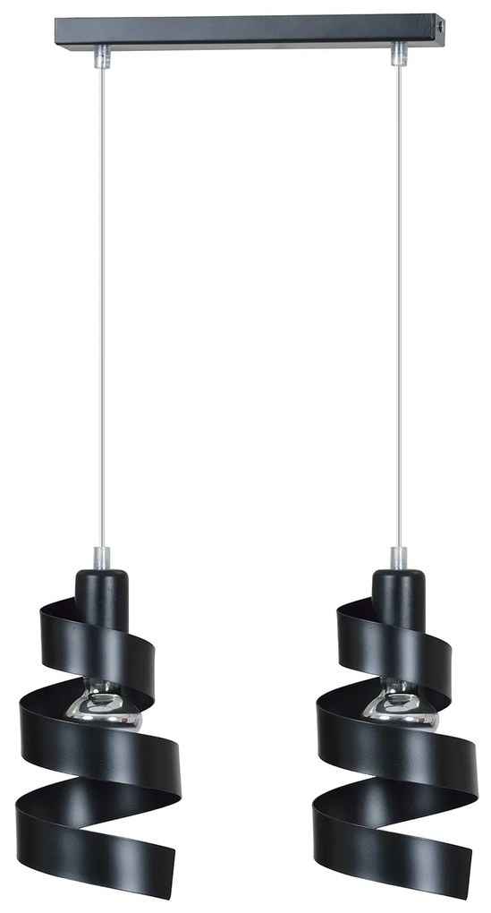 Lampadario Moderno 2 Luci Tristano In Acciaio Nero Con Fasce A Spirale