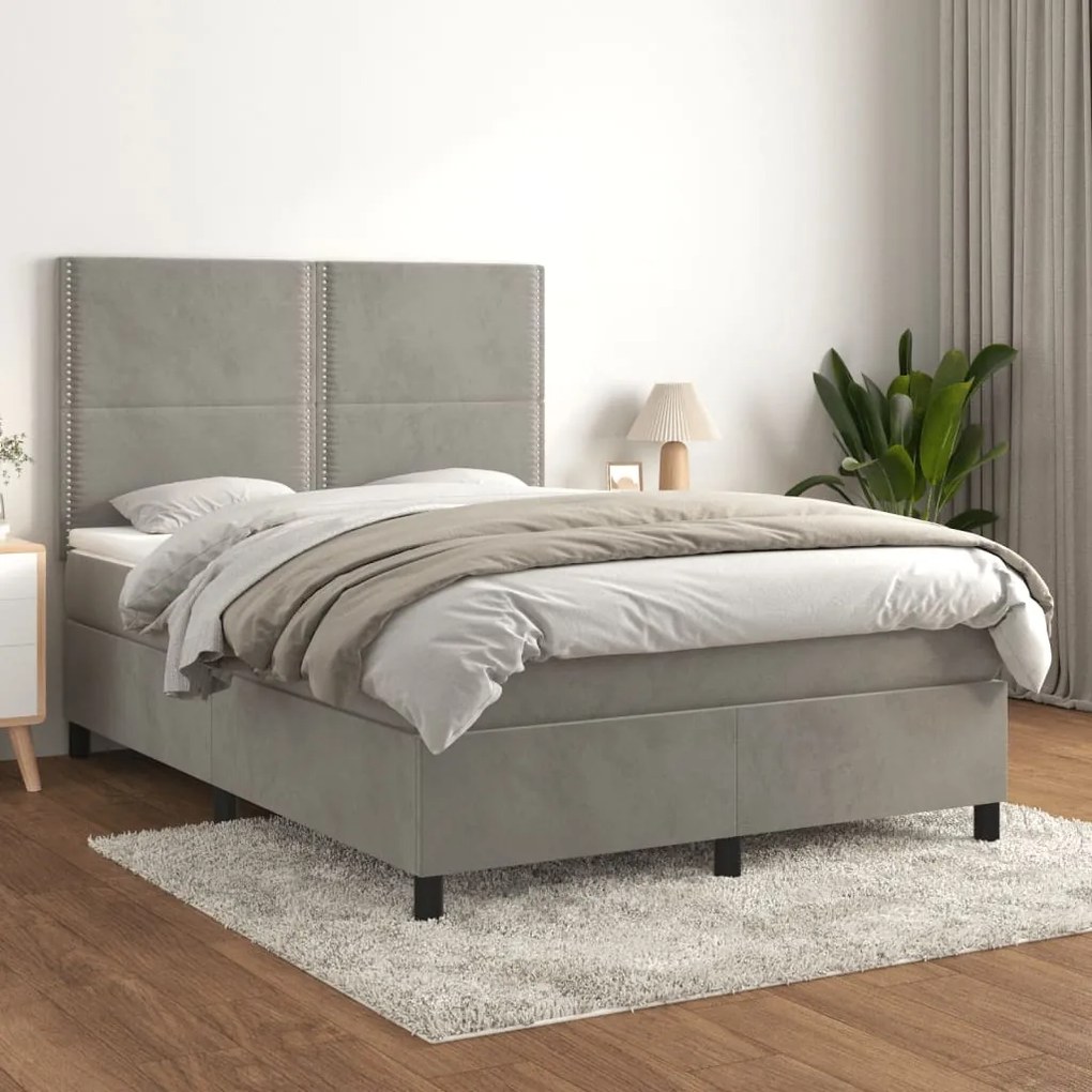 Giroletto A Molle Con Materasso Grigio Chiaro 140x200cm Velluto /