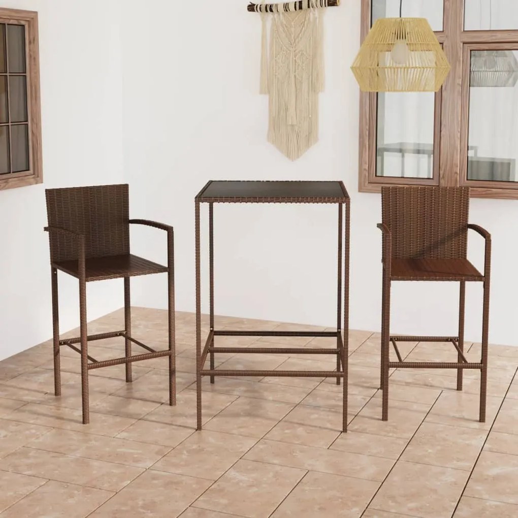 Set Da Bar Da Giardino 3 Pz İn Polyrattan Marrone /