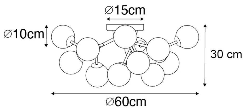 Plafoniera Art Déco bronzo con vetro ambra 12 luci - Bianca