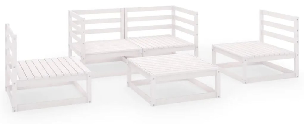 Set divani da giardino 5 pz bianco in legno massello di pino