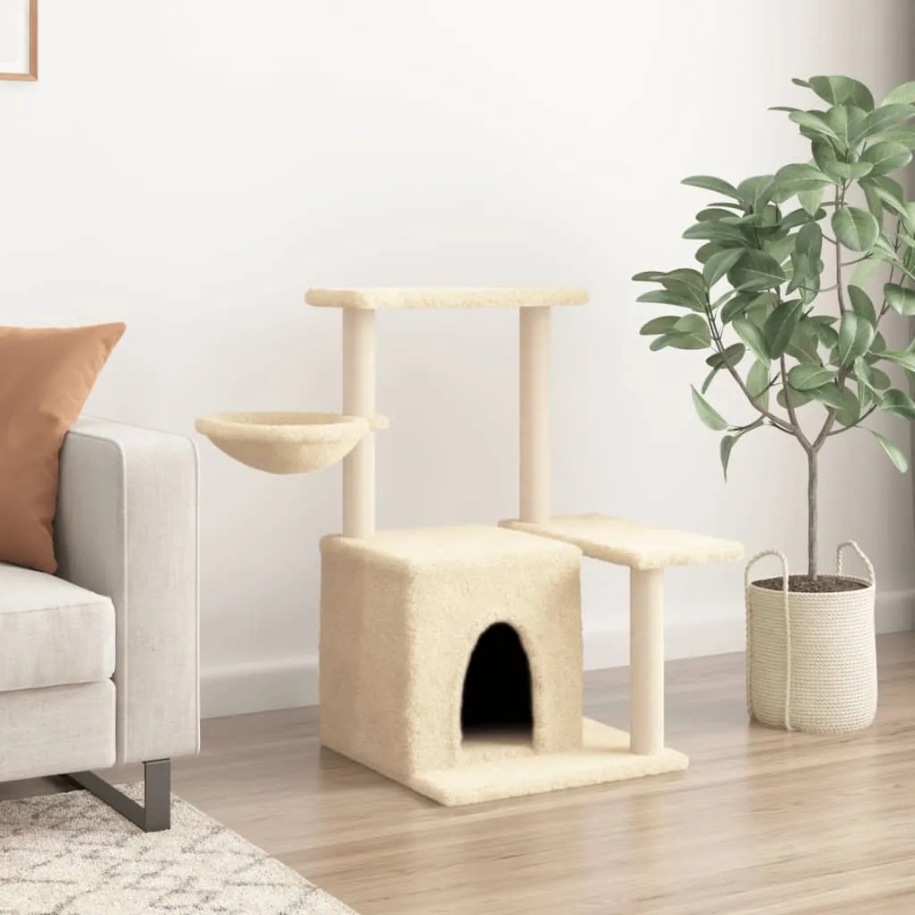 Albero per gatti con tiragraffi in sisal crema 83 cm