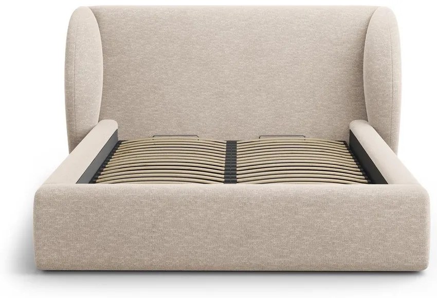 Letto matrimoniale imbottito beige con contenitore con rete inclusa 200x200 cm Miley – Micadoni
