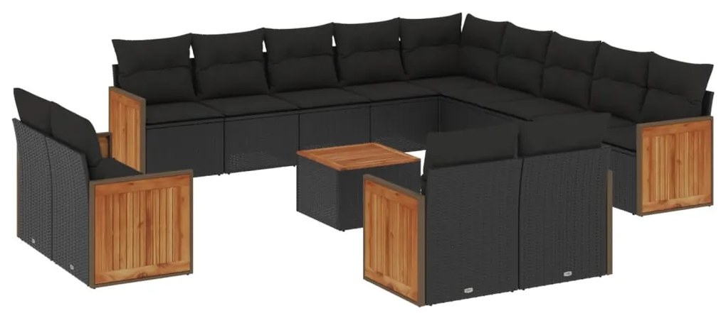 Set Divani da Giardino 14pz con Cuscini in Polyrattan Nero