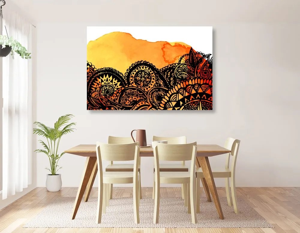 Quadro su tela – Mandala acquerello arancione