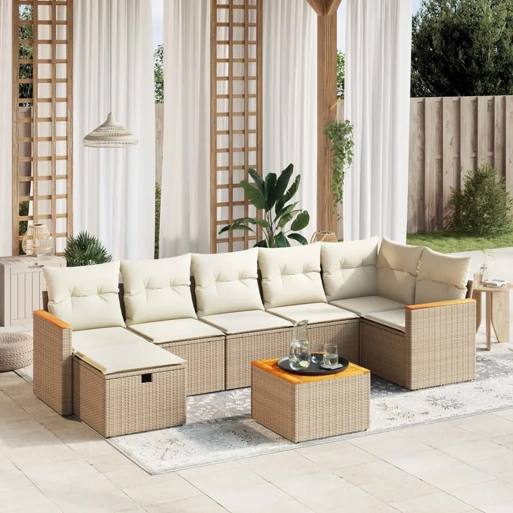 Set divano da giardino 8 pz con cuscini beige in polyrattan