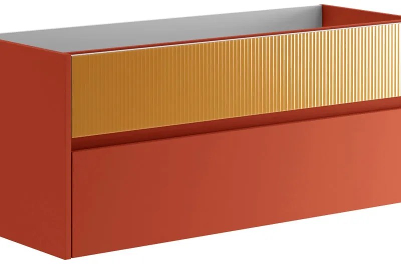 Mobile da bagno sotto lavabo Niwa paprika frontale in vetro senape laccato opaco L 119.5 x H 50 x P 45.5 cm 2 cassetti, lavabo non incluso