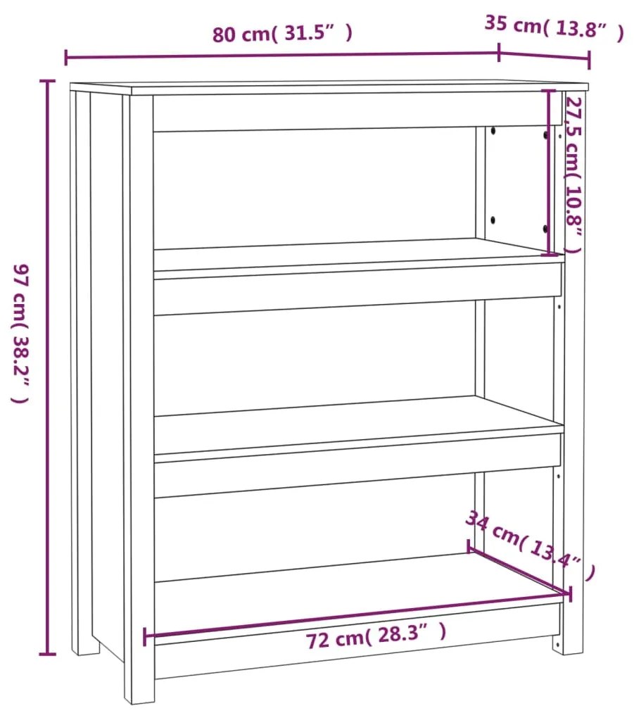 Libreria Marrone Miele 80x35x97 cm in Legno Massello di Pino