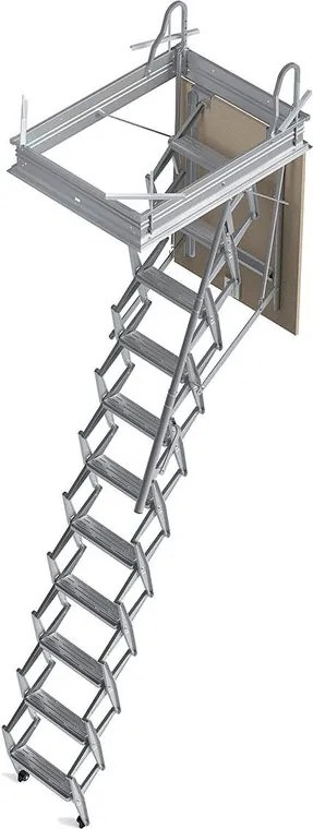 Scala retrattile in acciaio galvanizzato, foro 60x80 cm, H da 2.76 a 3.00 m, 11 gradini, con corrimano