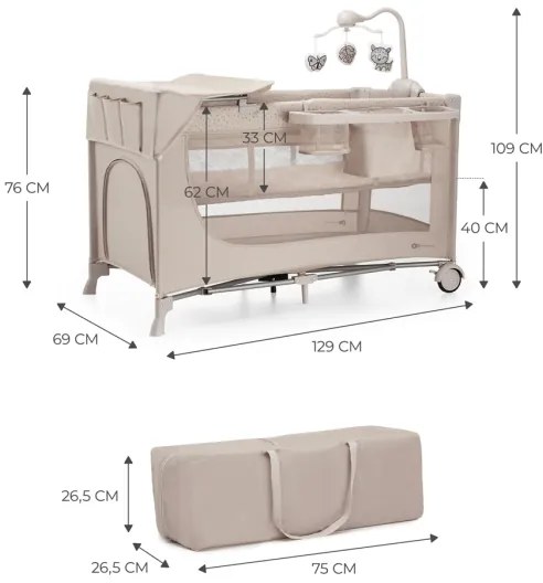 KINDERKRAFT - Culla da viaggio JOY 2 con accessori beige