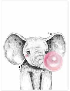 Quadro da parete - Elefante con la bolla rosa | Inspio