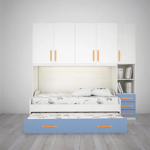 Cameretta a ponte Elena, L.247cm h.230 P.92, in 36 colori, possibilità di acquisto solo armadio a ponte