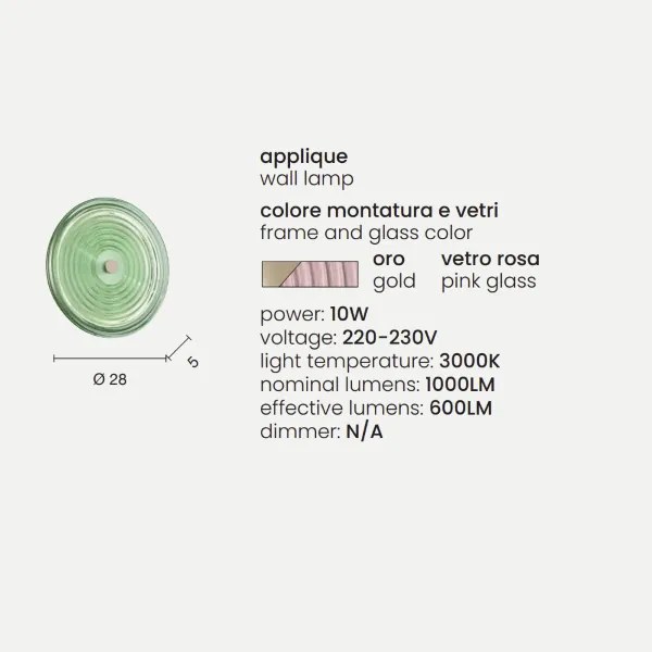 Applique LED JOKEY D28 cm in metallo e vetro decorato Rosa