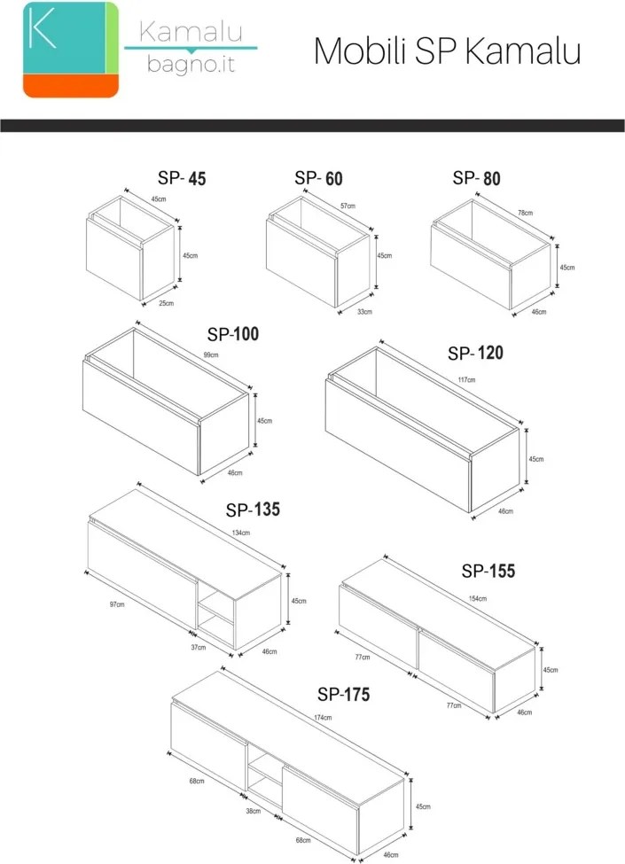 Composizione bagno sospesa 155cm , composta da mobile, specchio contenitore e due pensili SP-155C - KAMALU