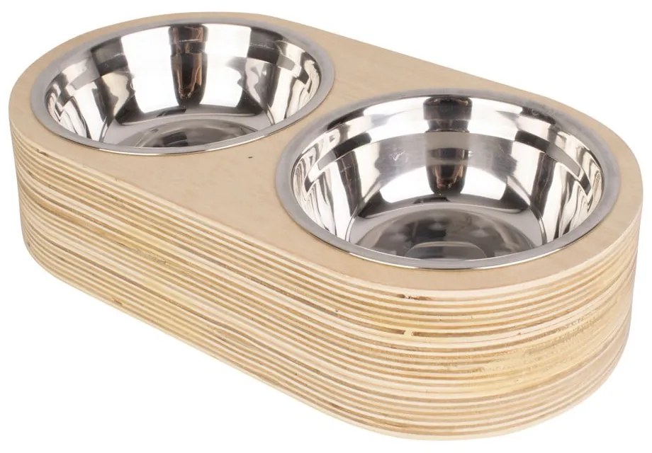 Set di 2 ciotole in metallo con base in legno chiaro Pet, larghezza 18 cm Dinner Time - PT LIVING