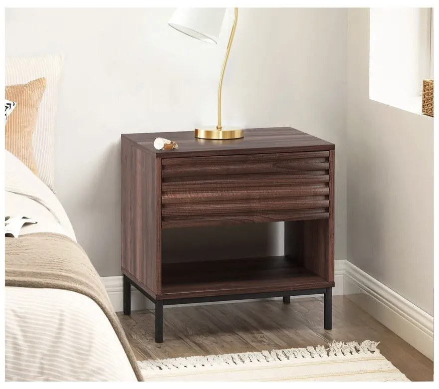 Comodino marrone scuro con piano effetto noce Celine - Støraa