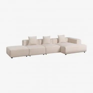 Divano Componibile Chaise Longue Angolare Destro 3 Pezzi Con Puff (↔︎390 Cm) Bruna Velluto A Coste Beige Lin - Sklum