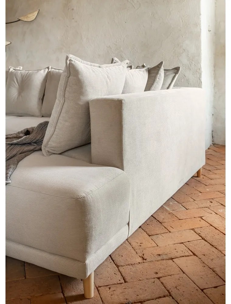 Divano letto angolare in velluto a coste beige (angolo destro a forma di U) Lazy Lukka - Miuform