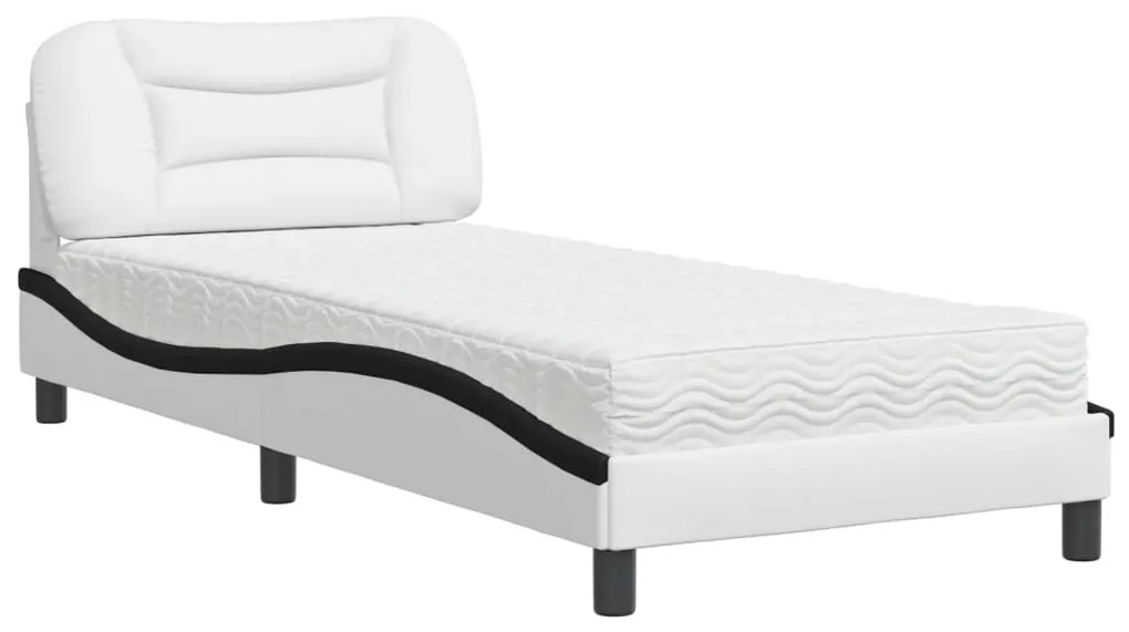 Letto con materasso nero e bianco 80x200 cm in similpelle