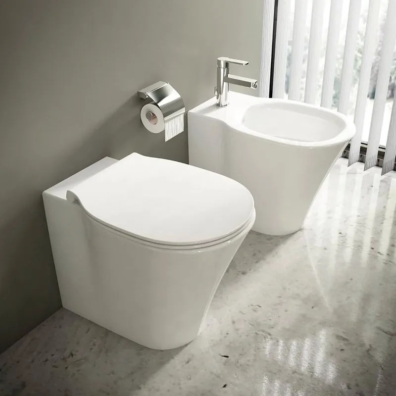 Coppia sanitari filomuro scarico a pavimento IDEAL STANDARD Connect Air lucido WC: P 36 x L 55 x H 40 cm, bidet: P 54.5 x L 36 x H 39.5 cm