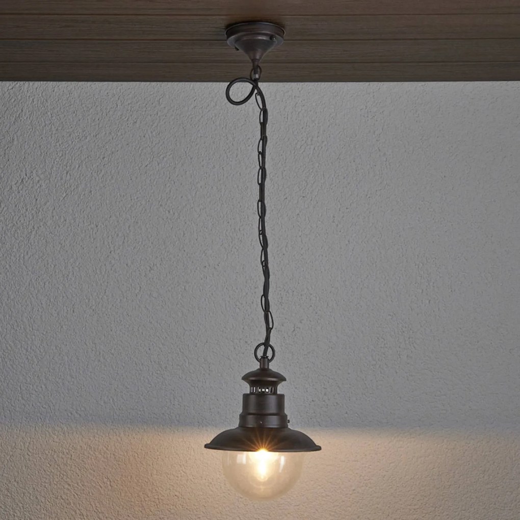 Lampada a sospensione da esterno Lindby Eddie, ruggine, metallo, IP44, Ø 21 cm