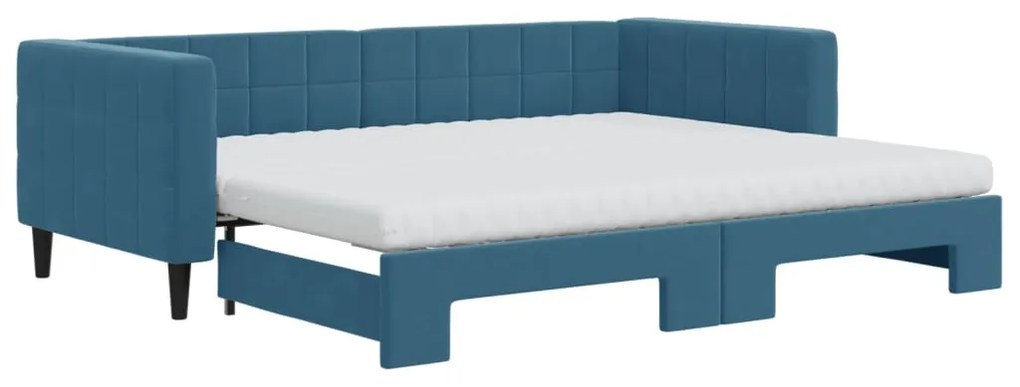 Divano letto estraibile con materassi blu 90x200 cm velluto