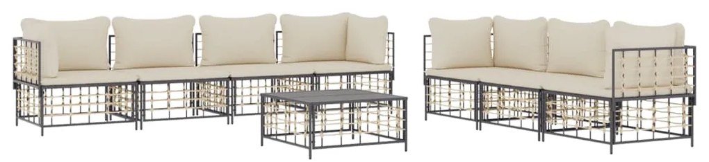 Set Divani da Giardino 8 pz con Cuscini Antracite in Polyrattan