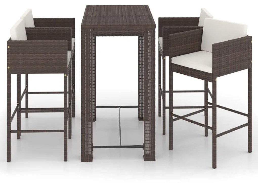 Set da bar da giardino 5 pz con cuscini in polyrattan marrone