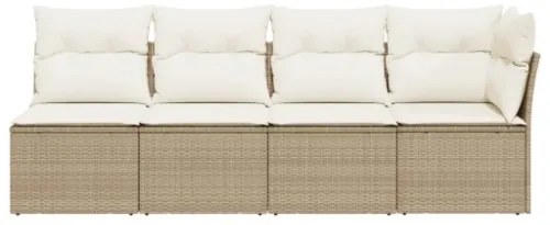 Divano da Giardino con Cuscini a 4 Posti Beige in Polyrattan