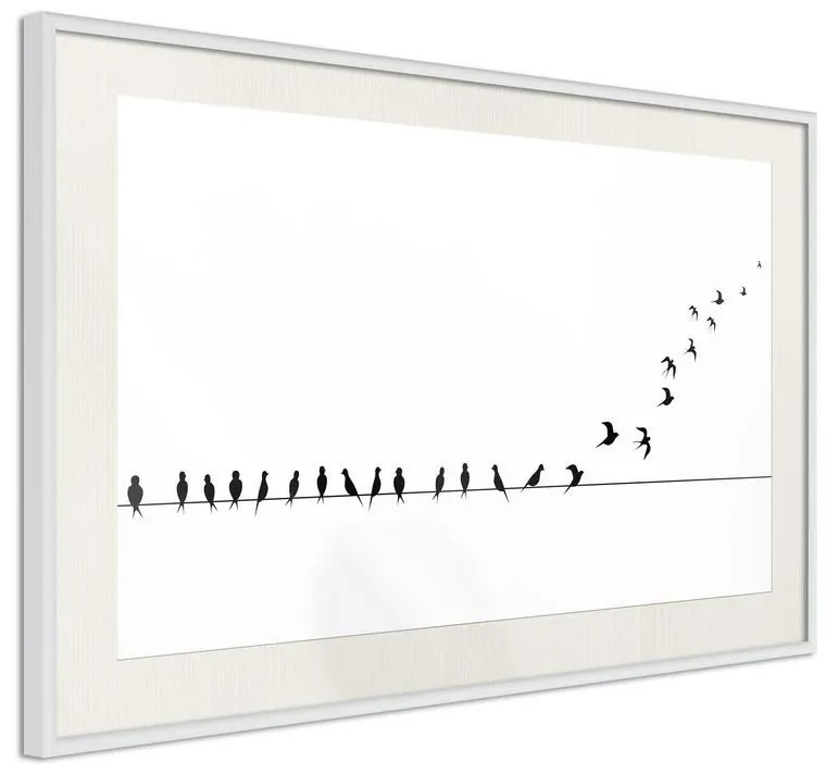 Poster  Birds on a Wire  Cornice Quadri Cornice d'oro con passe-partout, Larghezza x Altezza Home decor 60x40