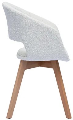 Sedia scandinava in tessuto effetto lana bouclé bianco e legno massello chiaro PRISMA