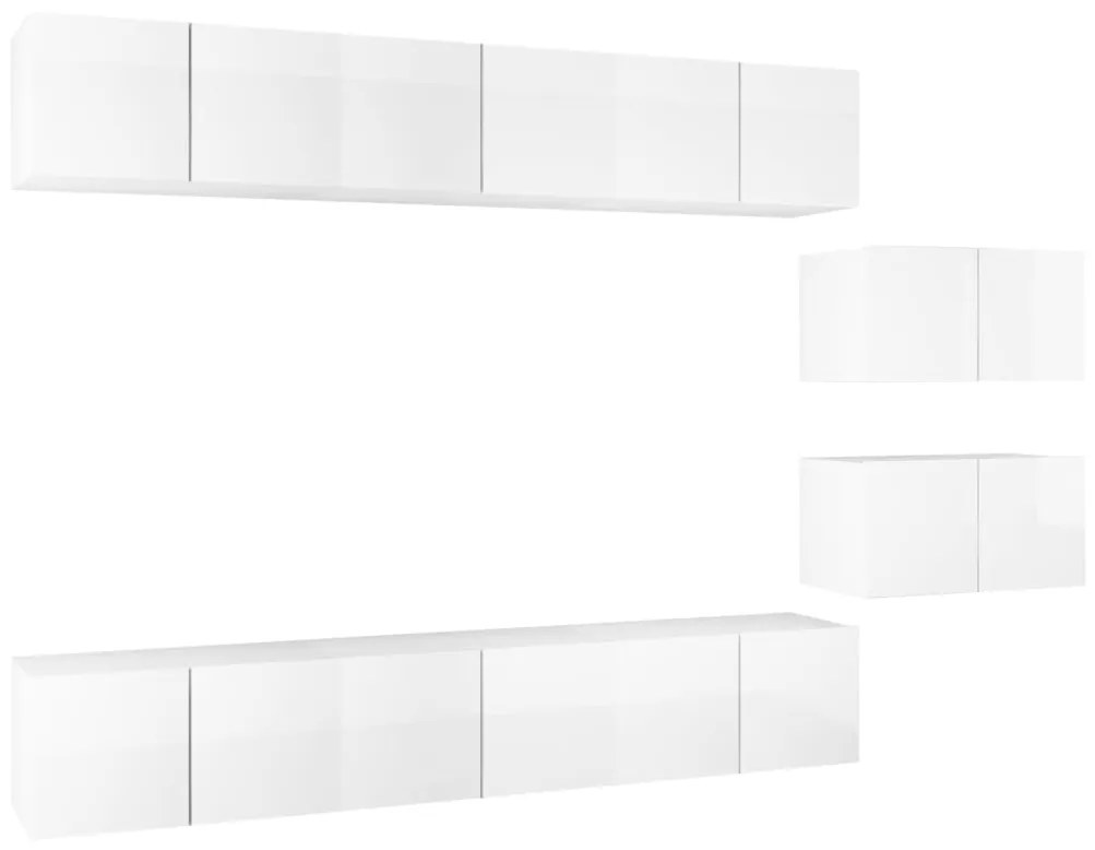 Mobili Porta TV 8 pz Bianco Lucido in Legno Multistrato