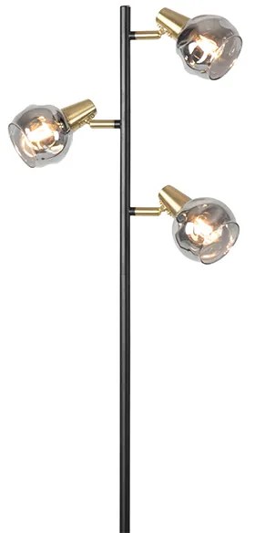 Lampada da terra Art Déco nera e oro con vetro fumé 3 luci - VIDRO