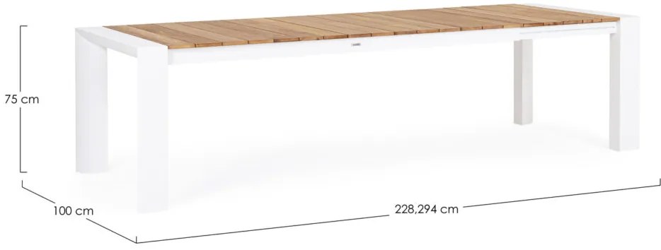 Tavolo allungabile CAMERON in alluminio bianco e legno teak 228&#215;100 cm &#8211; 294&#215;100 cm