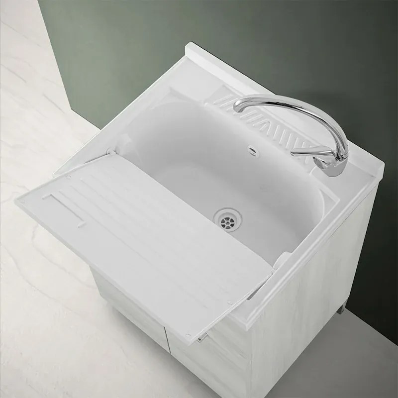 Mobile lavatoio 60x50 cm 2 ante bianco venato con vaschetta in resina