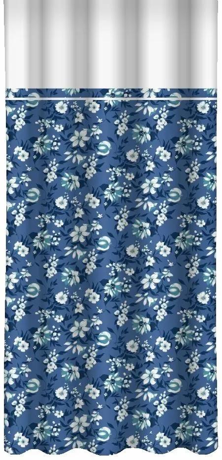 Tenda blu con stampa di fiori bianchi e blu e bordo bianco Larghezza: 160 cm | Lunghezza: 270 cm