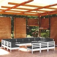 Set Divani da Giardino 13 pz con Cuscini Bianchi Legno di Pino 3097236