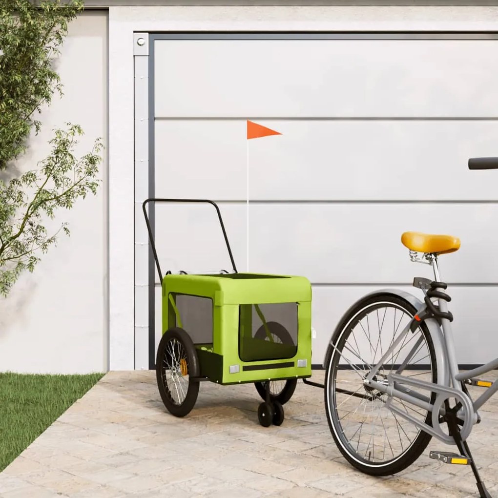 Rimorchio Da Bici Per Animali Verde E Nero Oxford E Ferro /