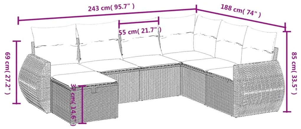 Set Divani da Giardino con Cuscini 7pz Nero Polyrattan