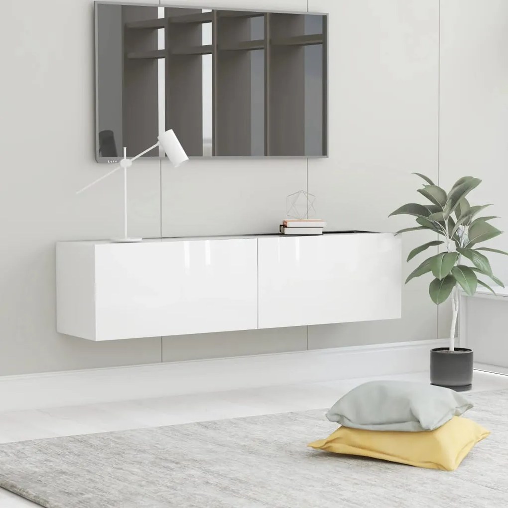 Mobile Porta Tv Bianco Lucido 120x30x30 Cm İn Legno Multistrato /
