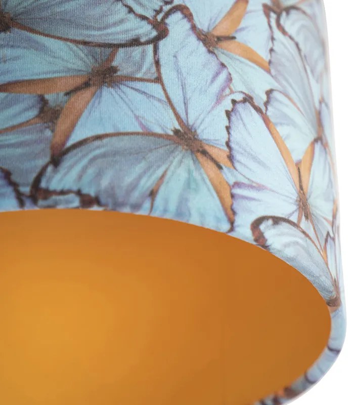 Plafoniera con paralume in velluto farfalle con oro 25 cm - Combi nero
