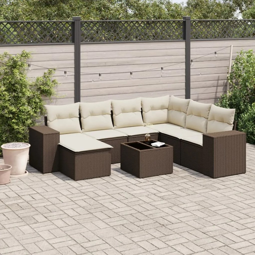 Set divani da giardino 8 pz con cuscini marrone in polyrattan