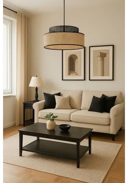 Lampadario a sospensione con filo BOHO 1xE27/60W/230V diametro 40 cm nero/rattan