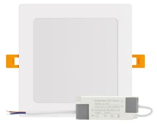Pannello LED Quadrato 15W 1.500lm no Flickering, Foro 155x155mm Dimmerabile Colore Bianco Freddo 6.000K