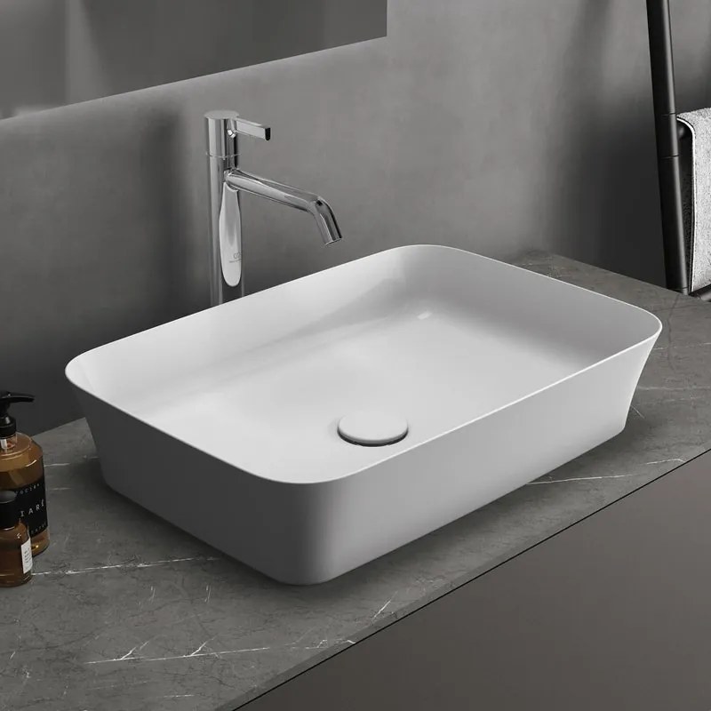 Lavabo da appoggio rettangolare in ceramica L 55 x H 12.5 x P 38 cm bianco