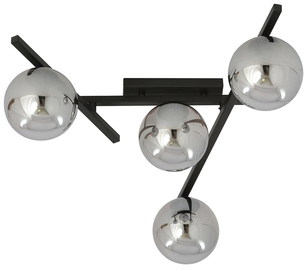 Plafoniera Moderna 4 Luci Teti In Acciaio Nero Bracci Regolabili E Vetro Fumè